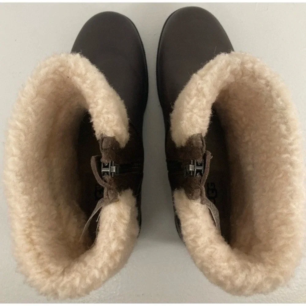 UGG‎ Dark Chocolate Brown Elings Boots Sz 8.5 Cabincore Shearling Woodsy Winter
